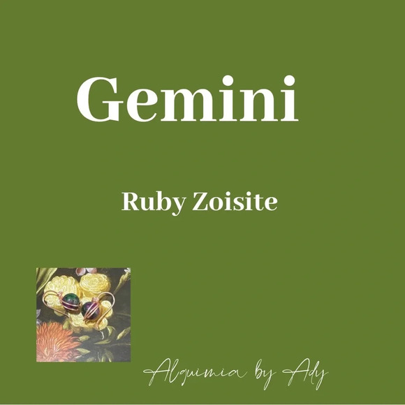 Zoisite Ruby dangle spheres silver 925 long earrings/Gemini grounding stone - Picture 4 of 5